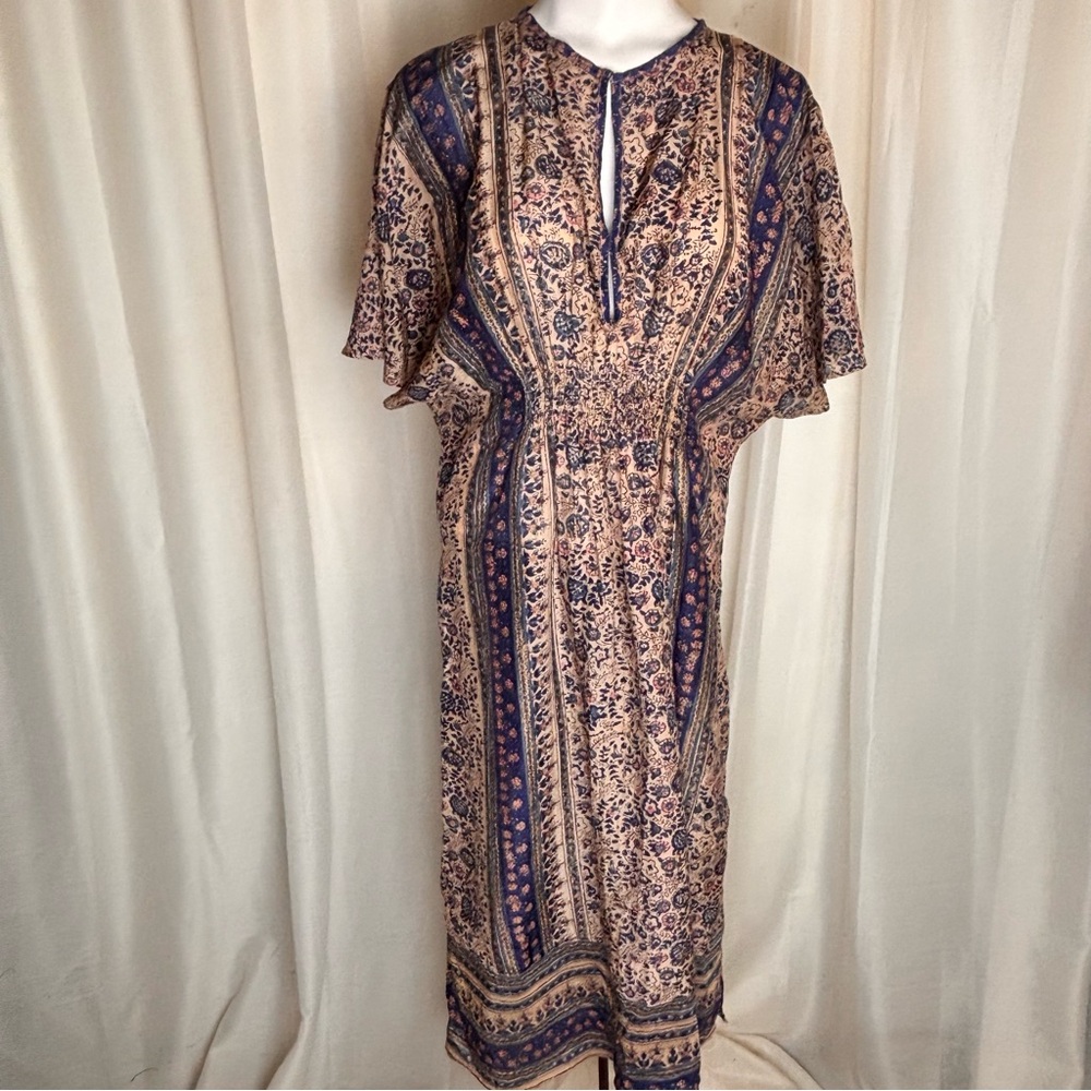 M.A.B.E. Cass Print Silk Blend Boho Midi Dress